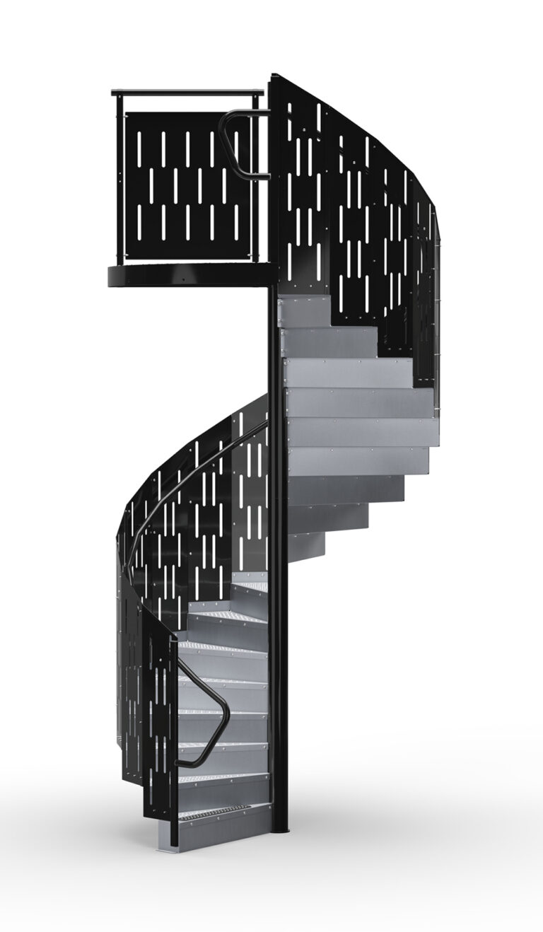 Mustaksi maalatut   JOS-kierreportaat Weland Oy:ltä.